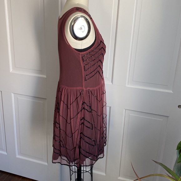 Free People - Beaded Slip Dress - Wine - M - Picture 8 of 14